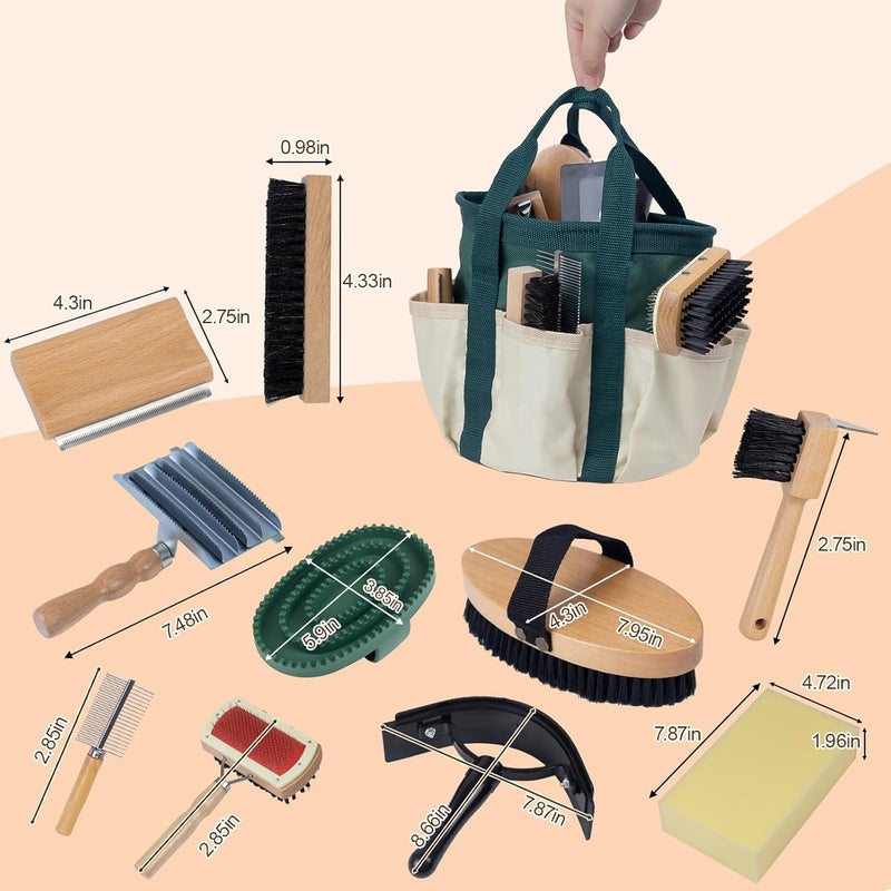 DigNew 13-Piece Horse Grooming kit for Daily Care,Complete Horse Supplies Set with Wood Brushes, Tack Essentials, Curry Tools, and Practical Horse Accessories for Farm & Stable Use - Image 3